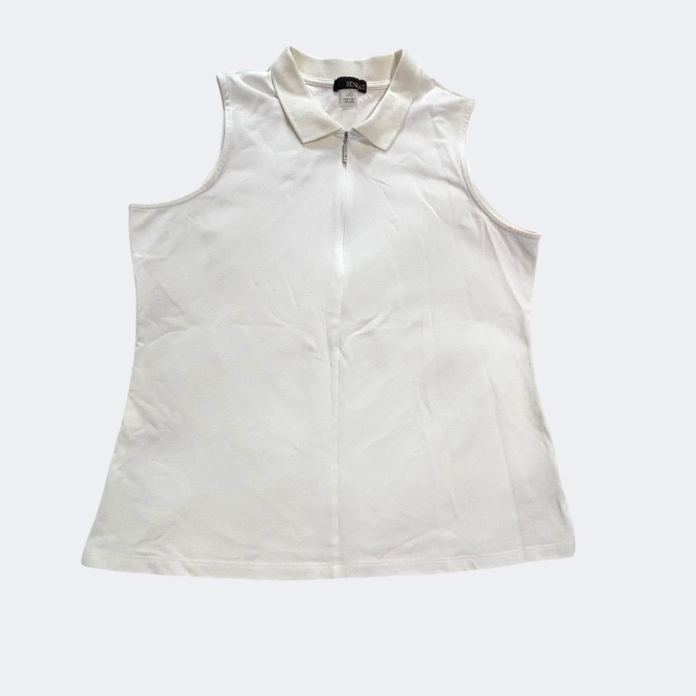 Renuar white sleeveless polo top women’s large 1/4 zip collared tank top shirt